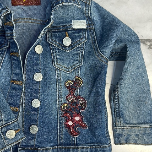 7 For All Mankind Girls Medium Wash Denim Embroidered Jacket See Measurements - Picture 2 of 9